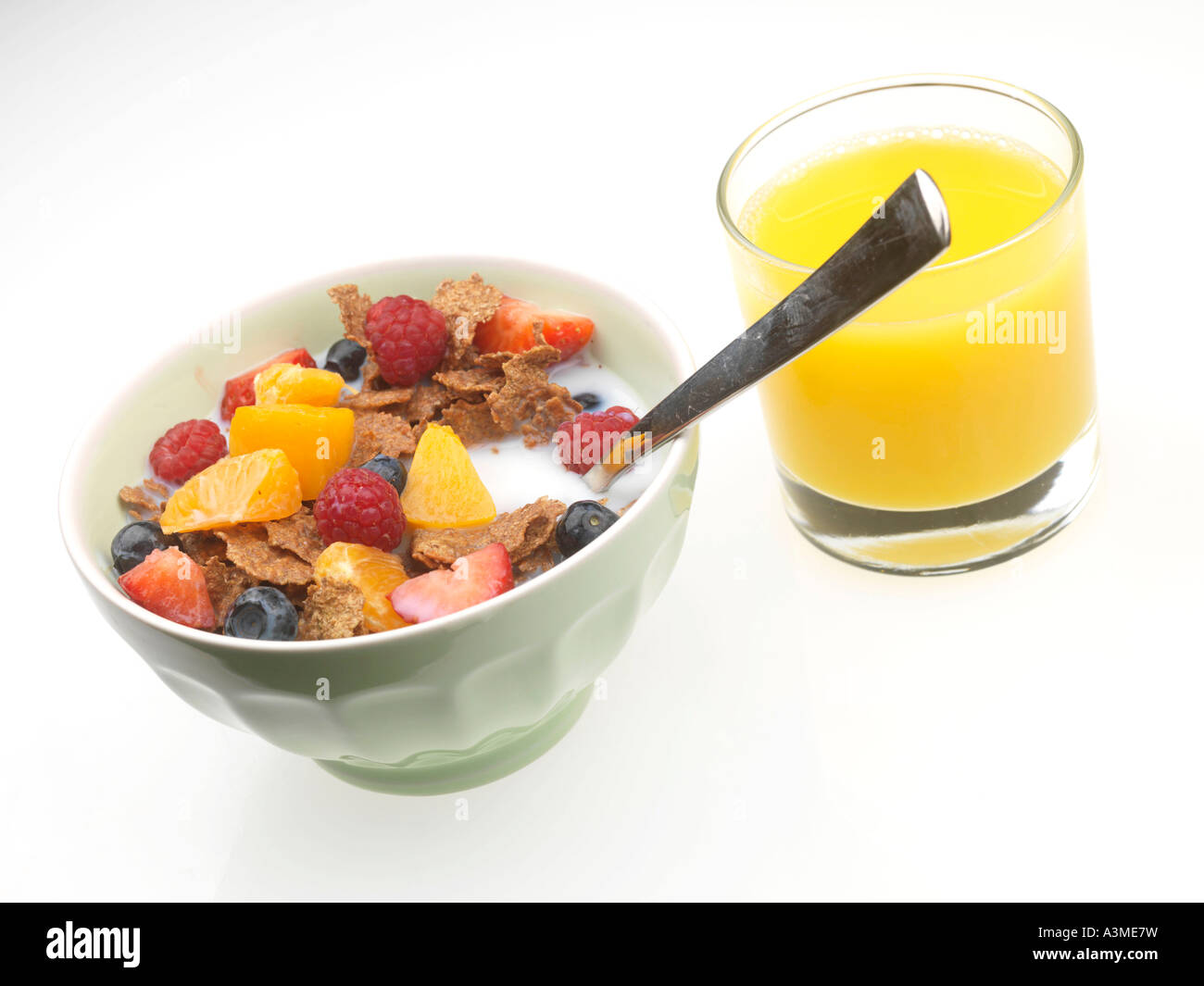 Breakfast Cereal with Fresh Fruit and Orange Juice Stock Photo Alamy