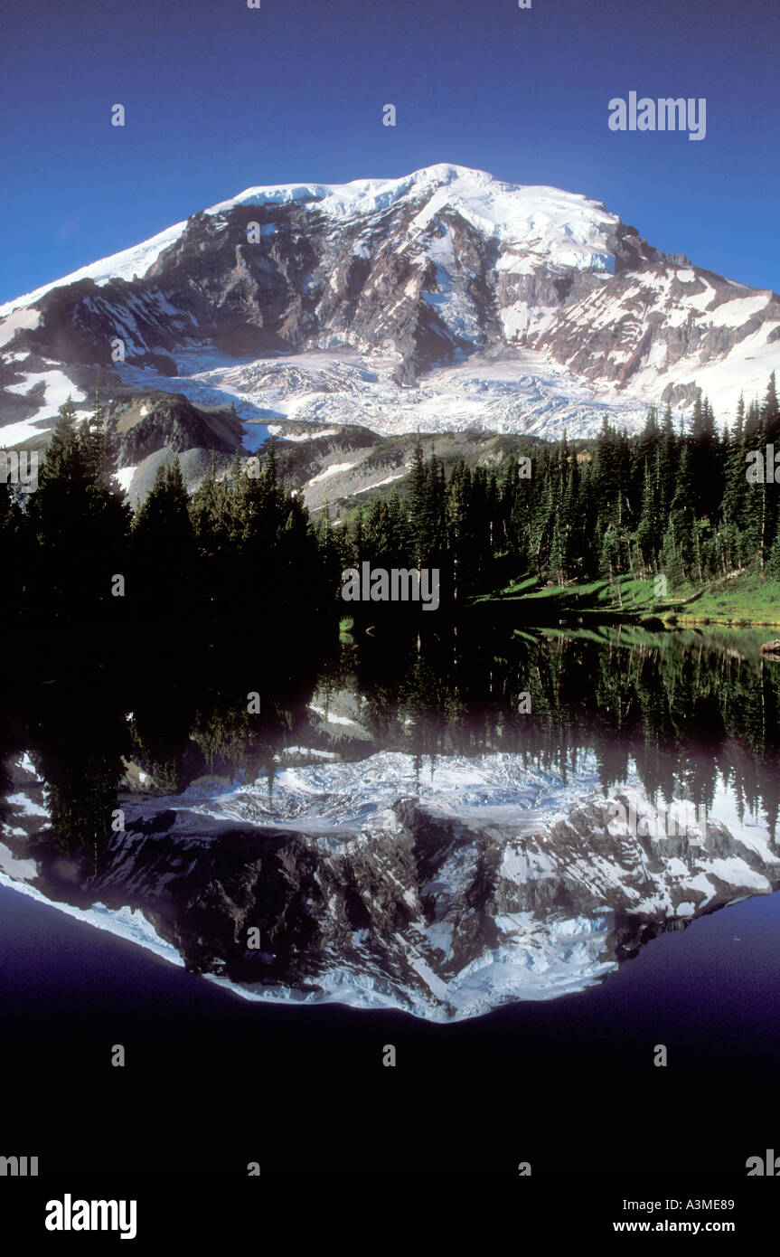 Mt Rainier reflected in a tarn above Mystic Lake Mount Rainier National