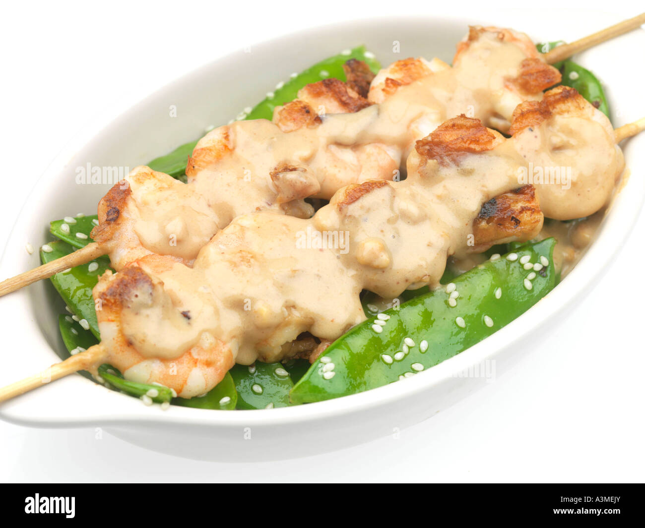 Prawn Skewers with Peanut Sauce Stock Photo Alamy