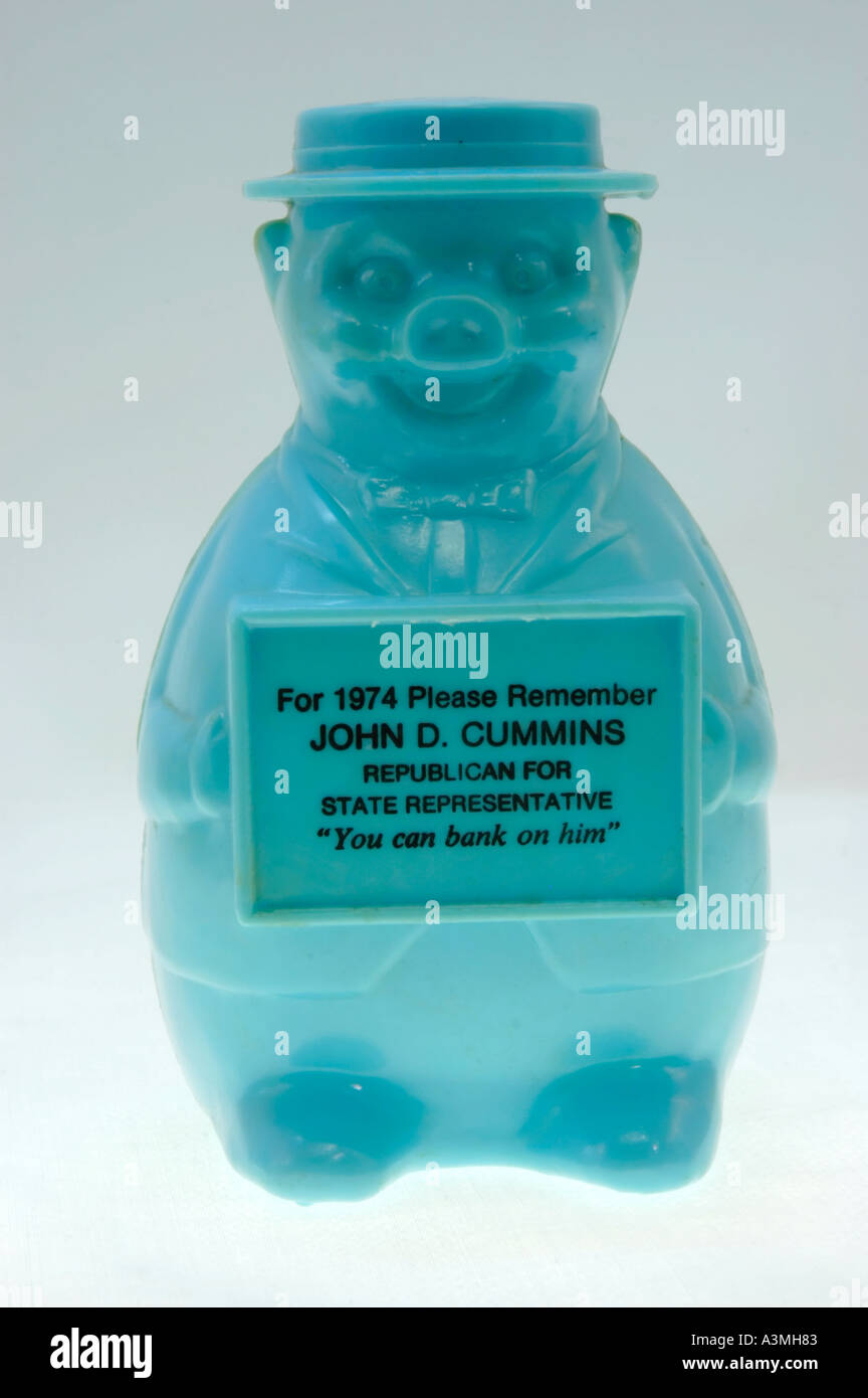 Plastic piggy bank given away to promote a political candidate this one is from the USA and dates from 1974 Stock Photo