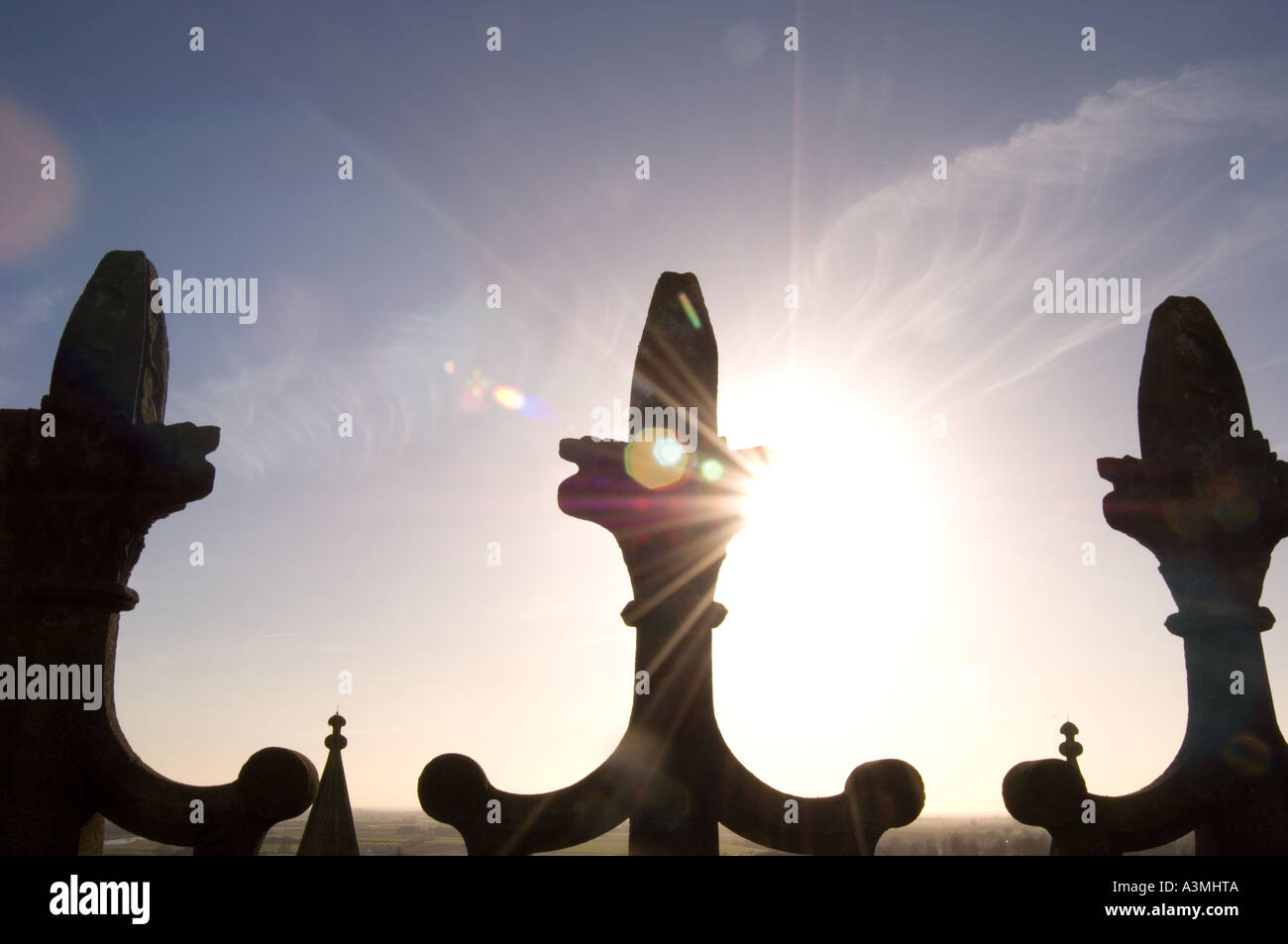 Silhouetted stone finials on the top of Ely Cathedral Stock Photo - Alamy