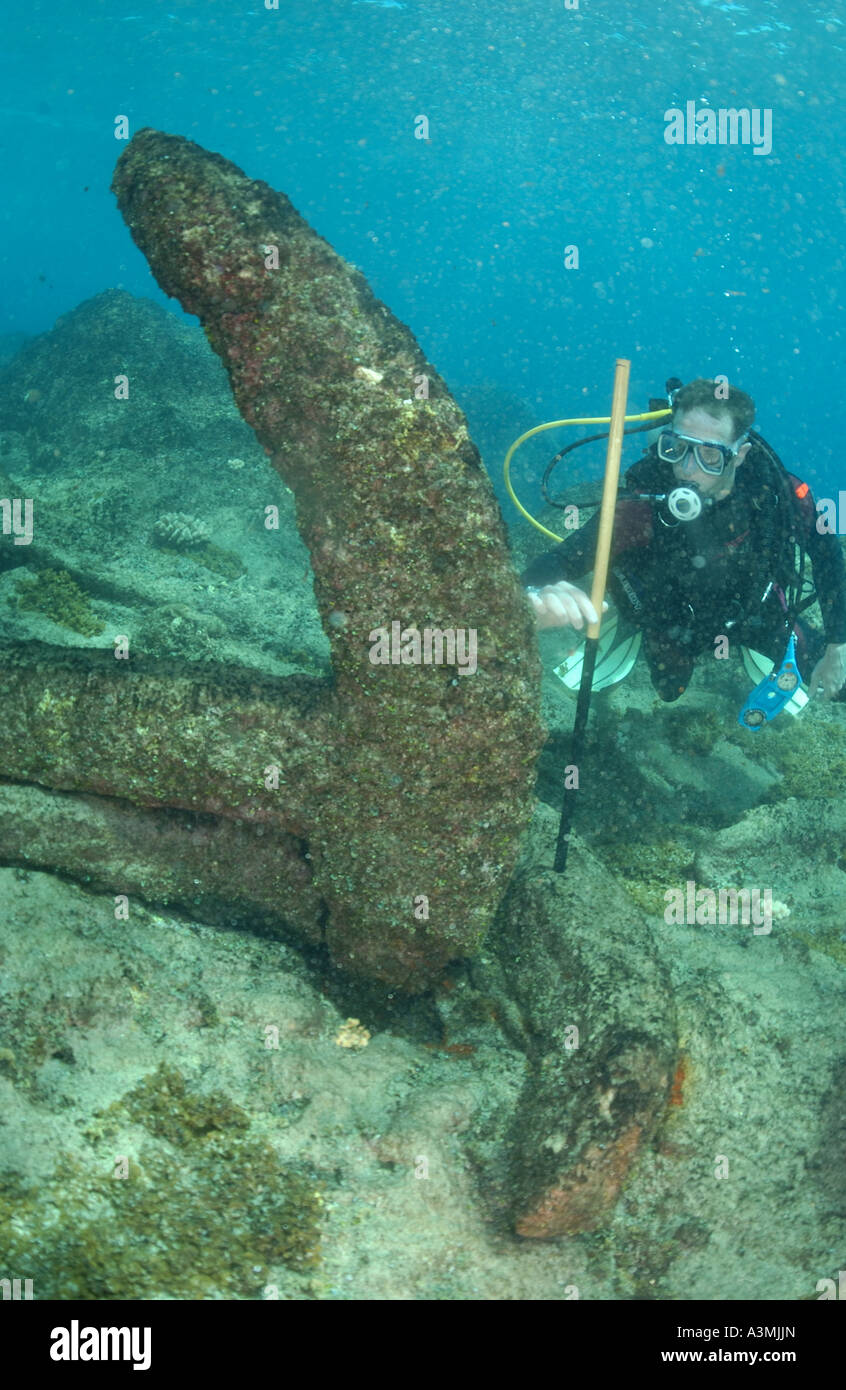 diver on Cornwallis wreck. Pitcarn Island Stock Photo