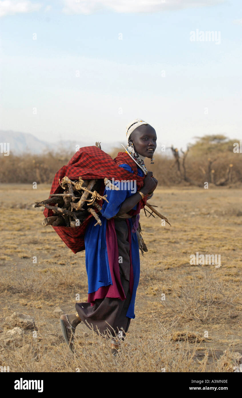 Young Masai girl in the Serengeti Plains Tanzania Stock Photo