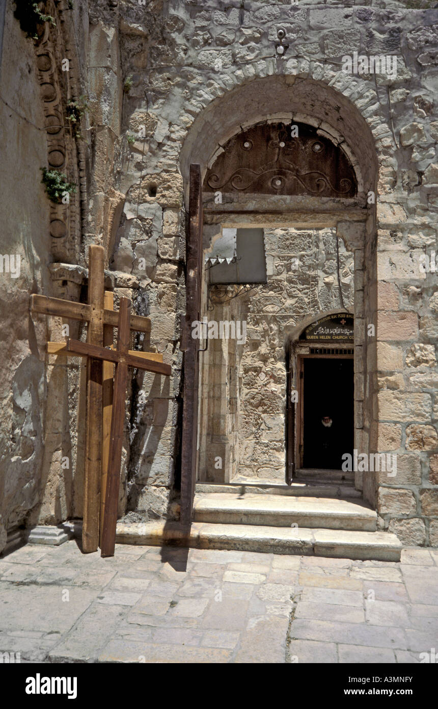 Ninth station of the Cross, Ethiopian Coptic Church crosses stacked