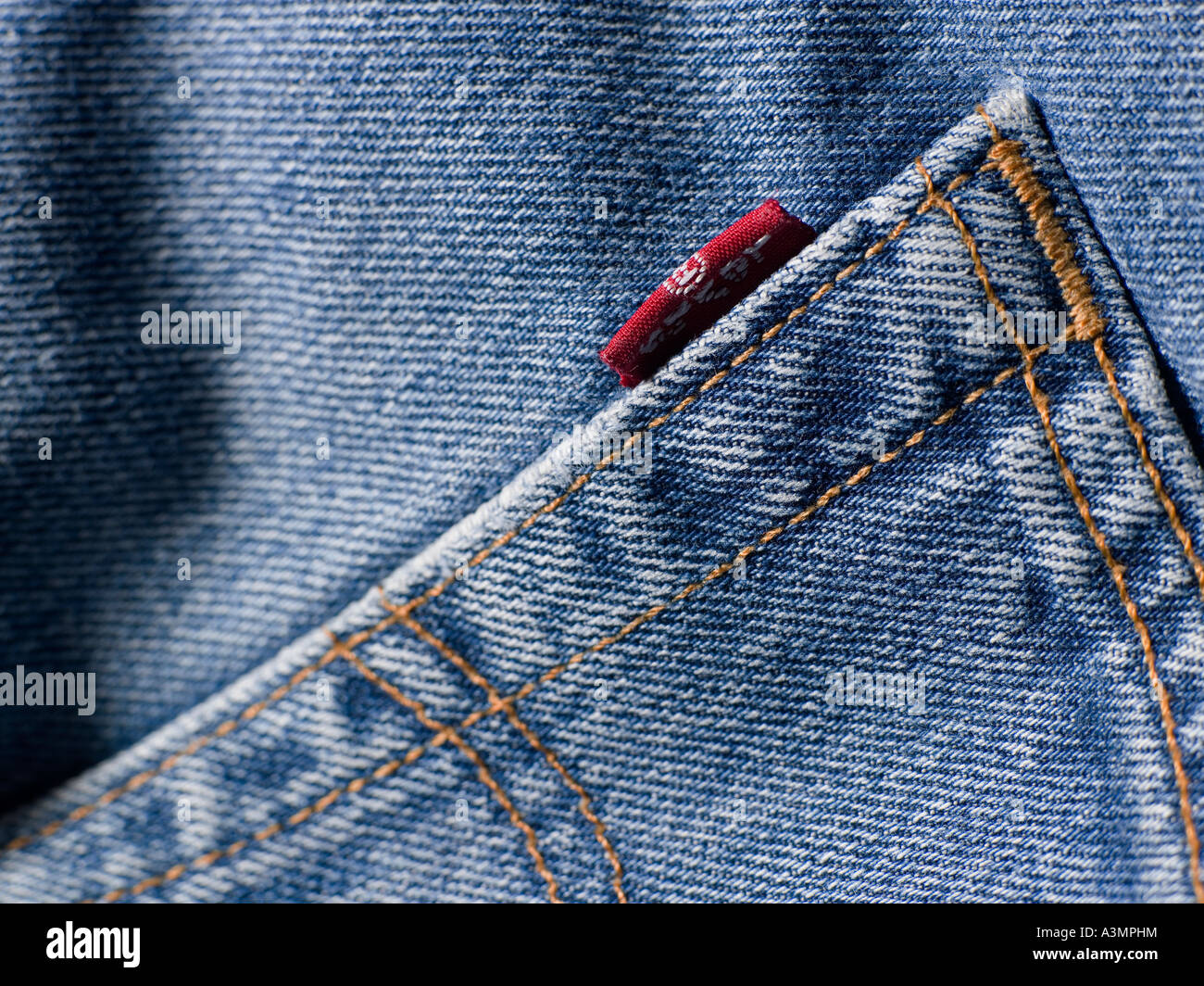 close up of Levi Blue jeans focus on levi red tag Stock Photo - Alamy