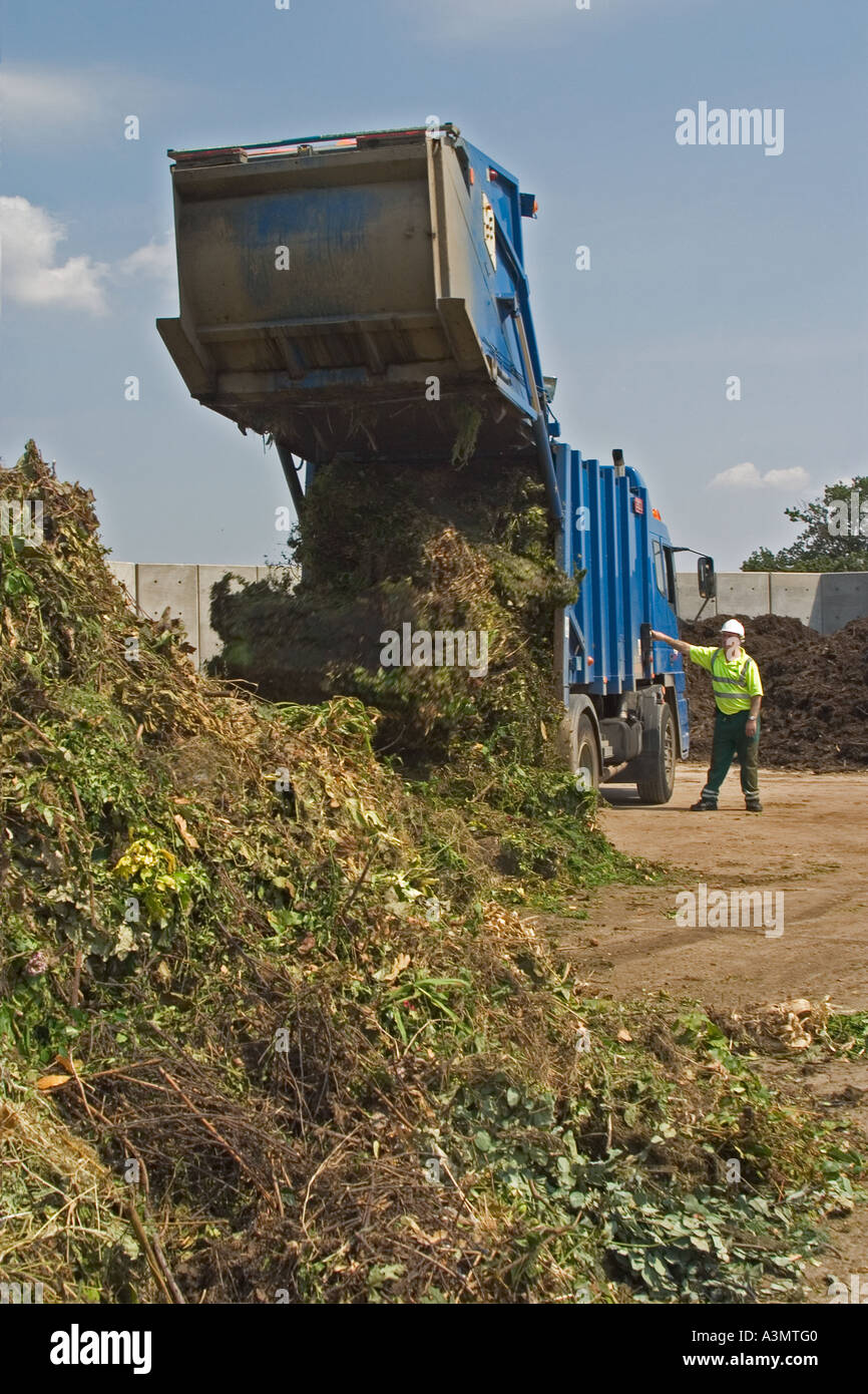 Bulk delivery of green waste to commercial composting plant Stock Photo