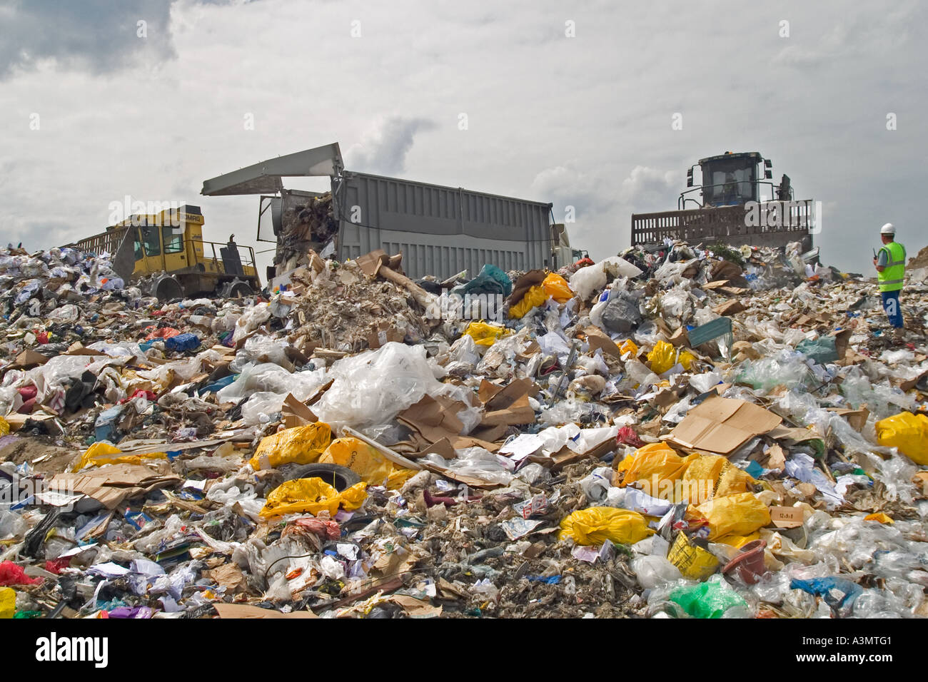 Tipping and compacting household rubbish on a landfill site Stock Photo Alamy