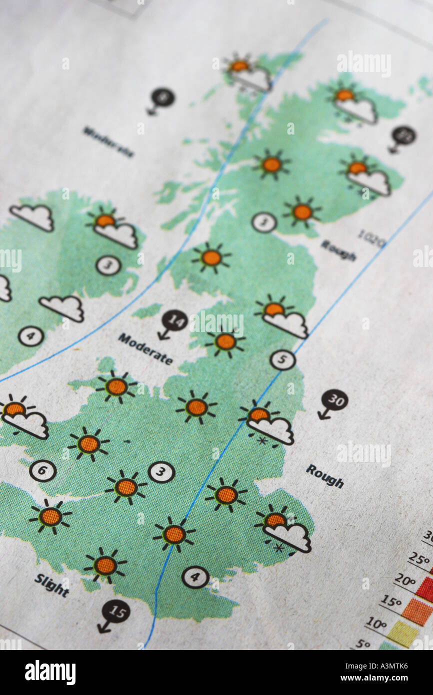 Newspaper weather forecast chart map Stock Photo