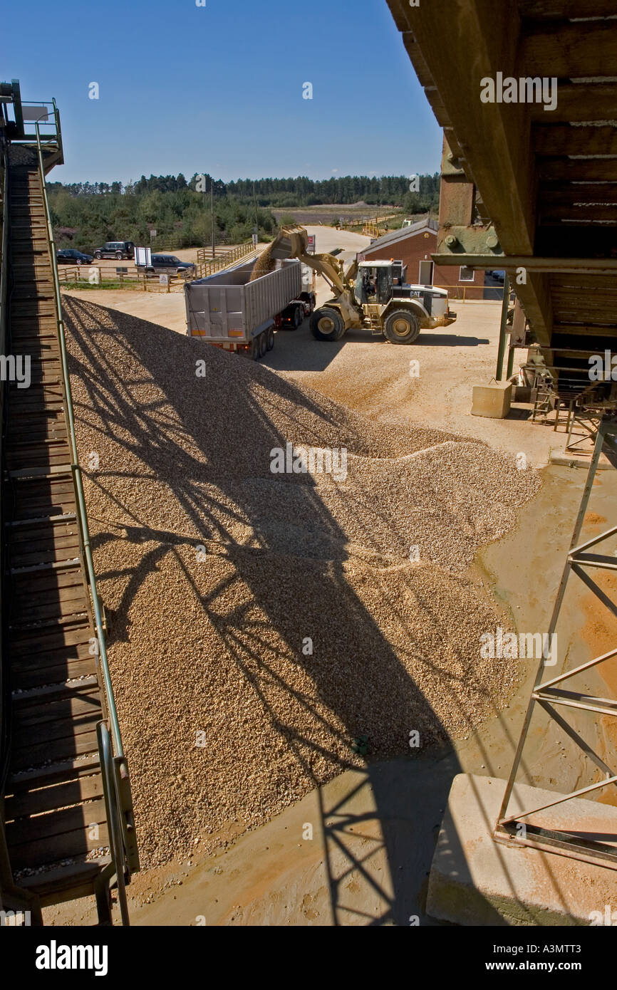 Loading gravel into truck from stockpile at quarry for construction purposes Stock Photo