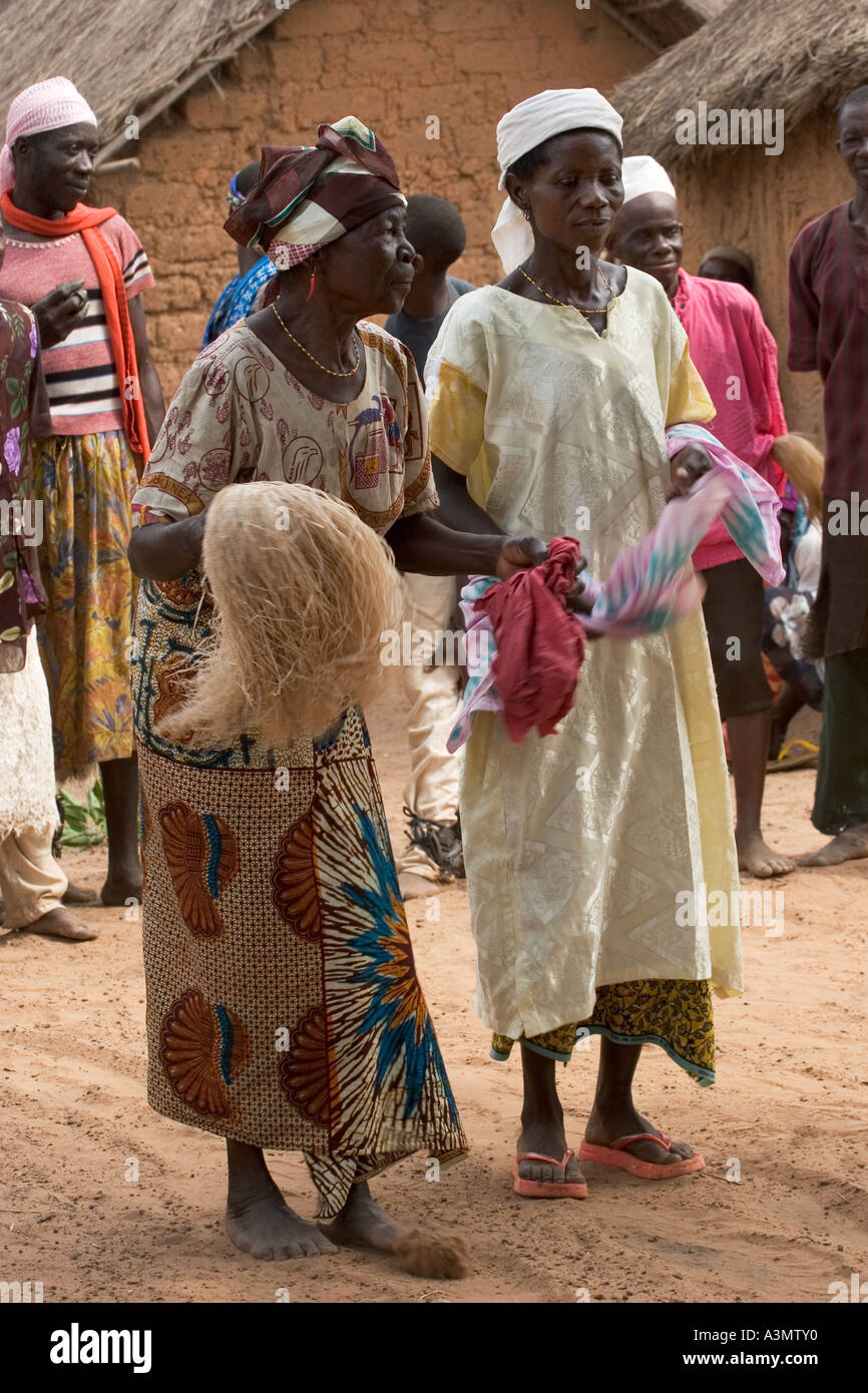 Traditional celebrations and spiritual dances being performed by villagers, Mognori Village Community, Northern Ghana. Stock Photo