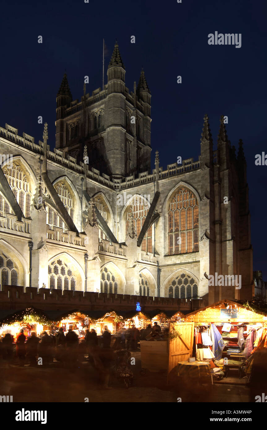 Bath Abbey with the Christmas market in the foreground Stock Photo