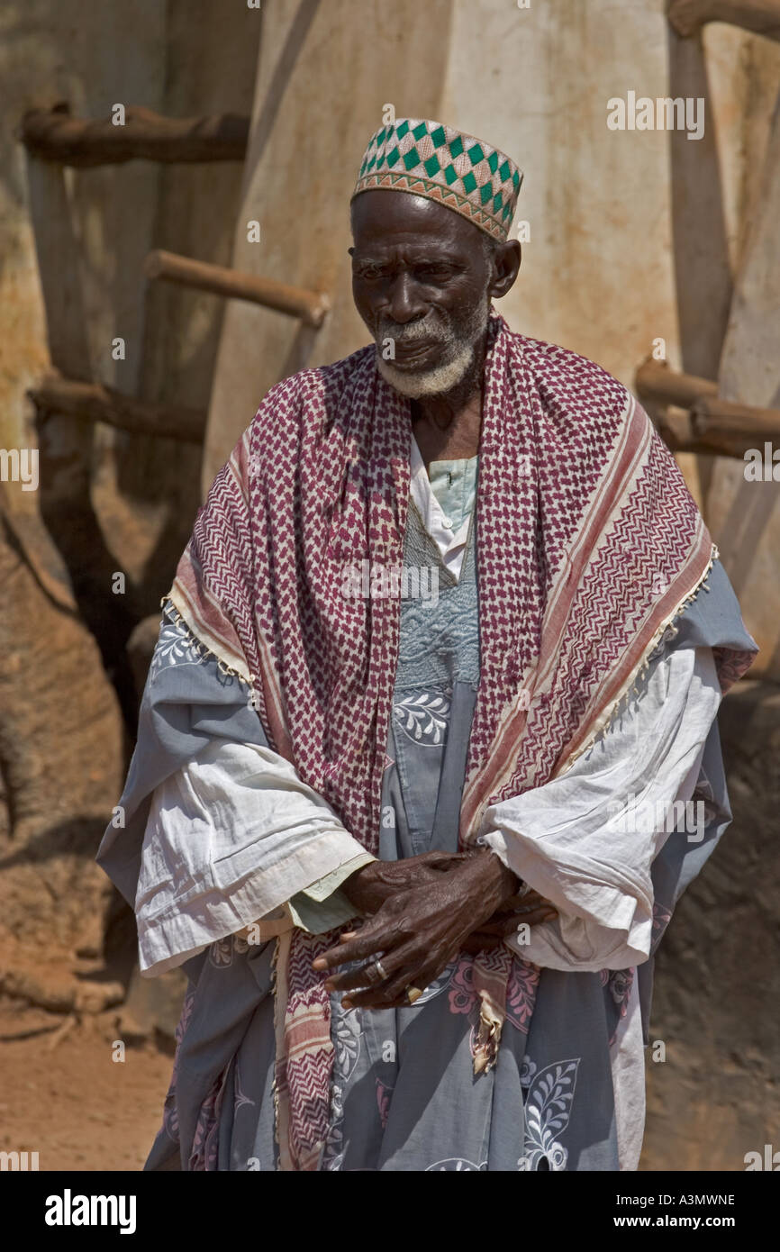Elderly Imam outside Larabanga Mosque Ghana West Africa Stock Photo