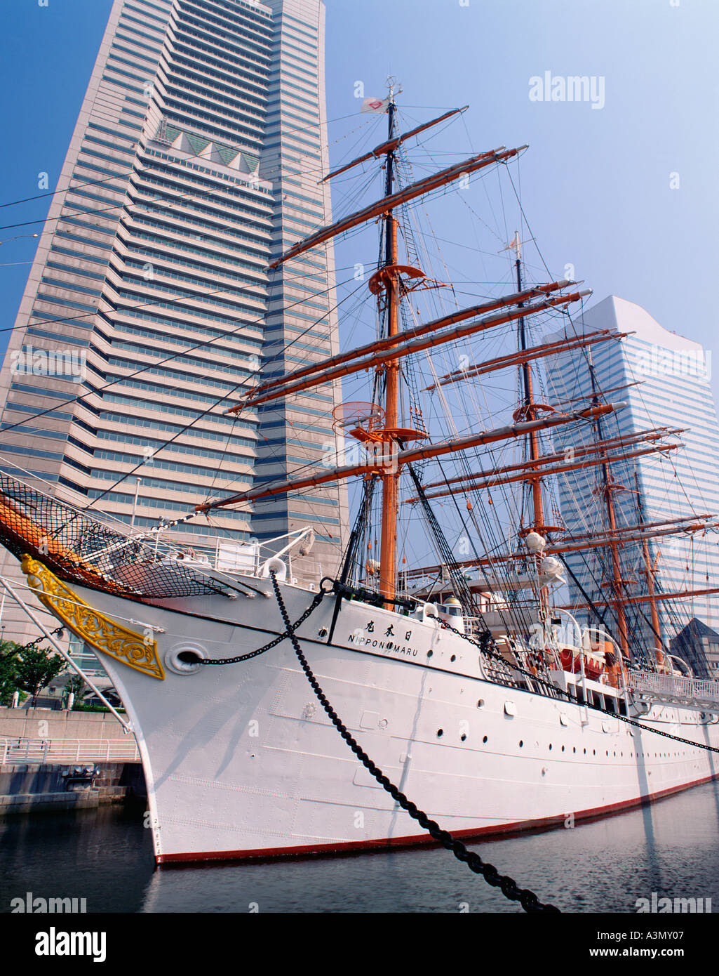 Nippon Maru sail training ship at Minato Mirai Yokohama Japan Stock