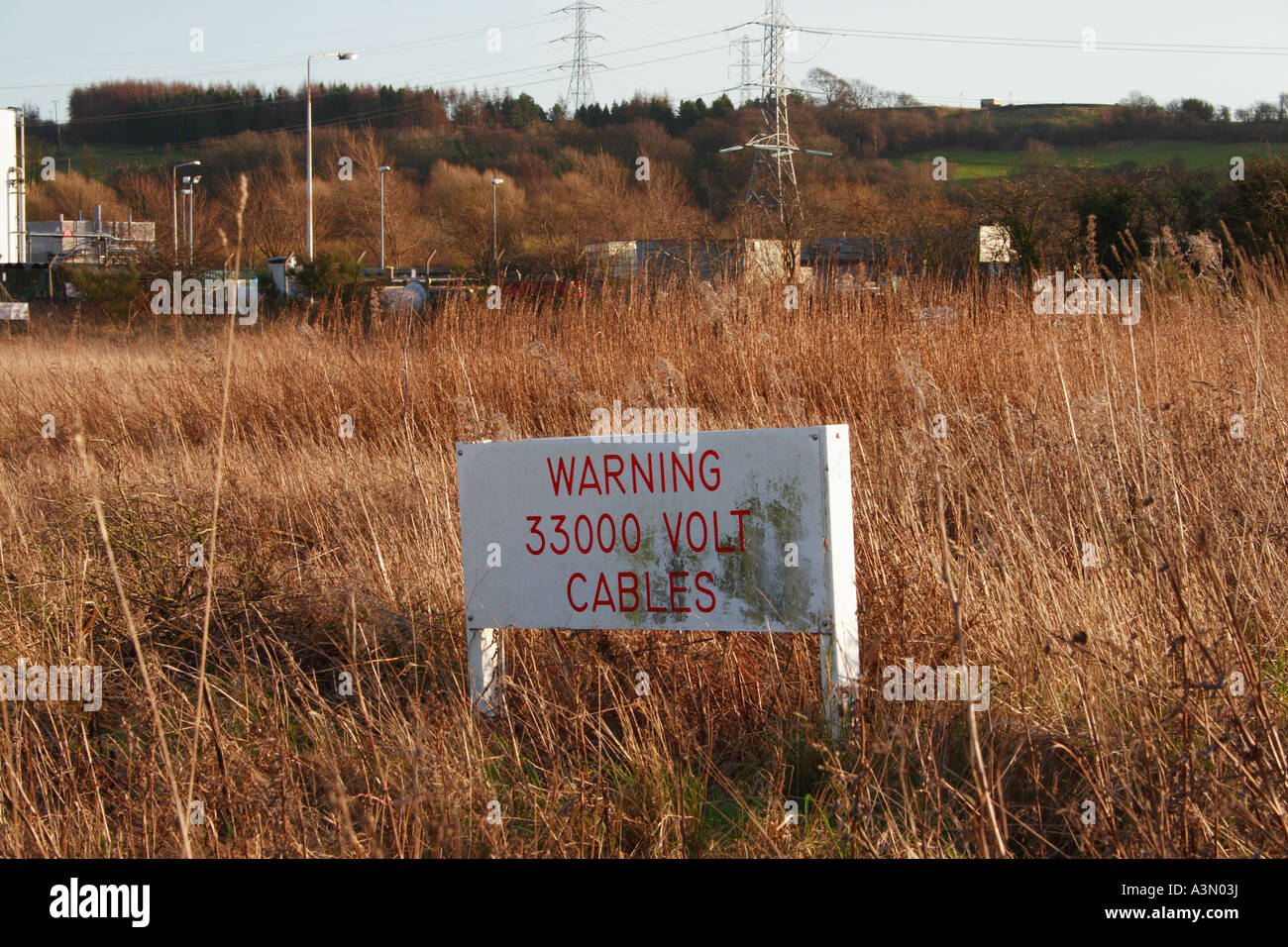 High Voltage warning sign at Grangemouth Scotland Stock Photo