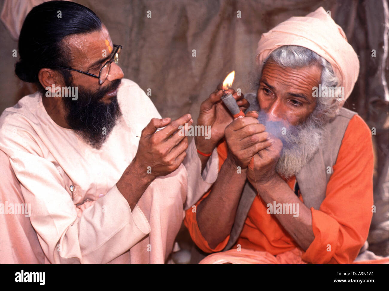 Charas chillum. Kumbh Mela. Hardwar. Sadhus in India Stock Photo - Alamy