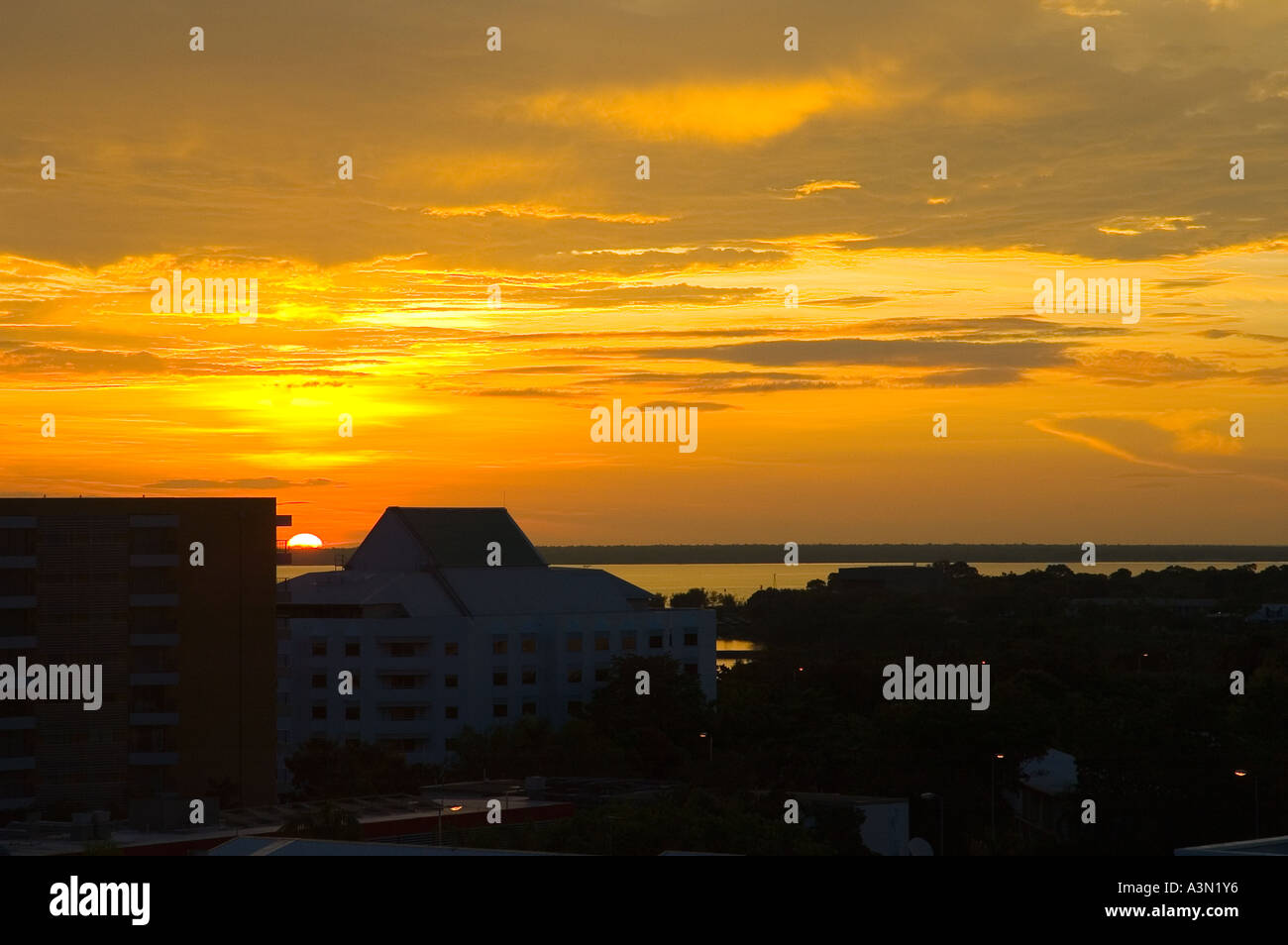 Sunset over city. Stock Photo