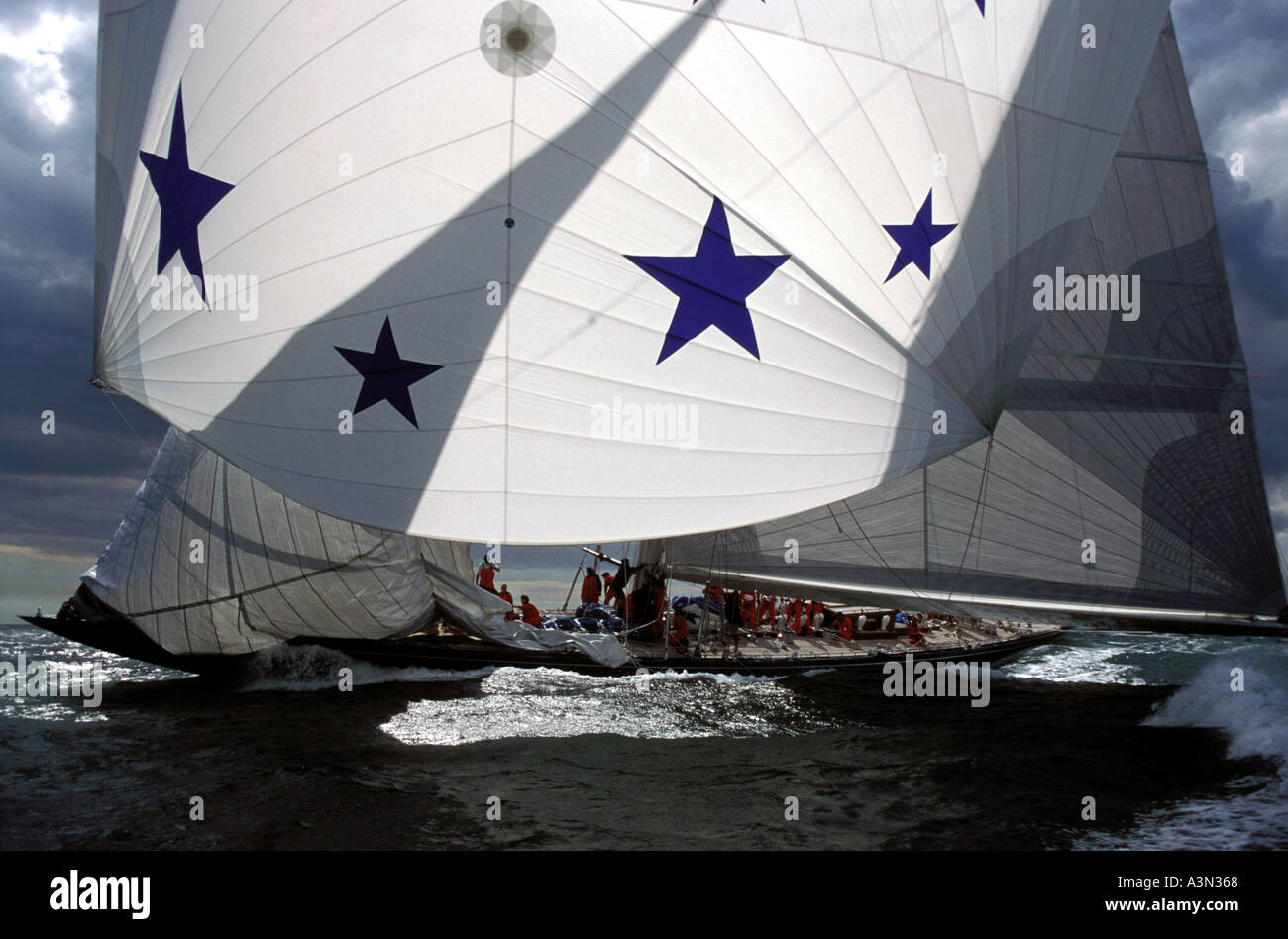 Classic J class yacht Endeavour sailing under full spinnaker Stock