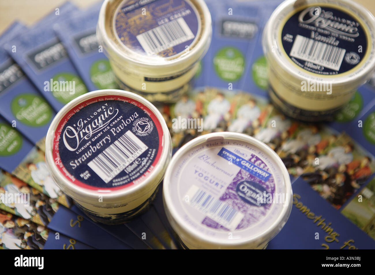 Tubs of Cream o’ Galloway’s delicious organic fairtrade dairy ice cream