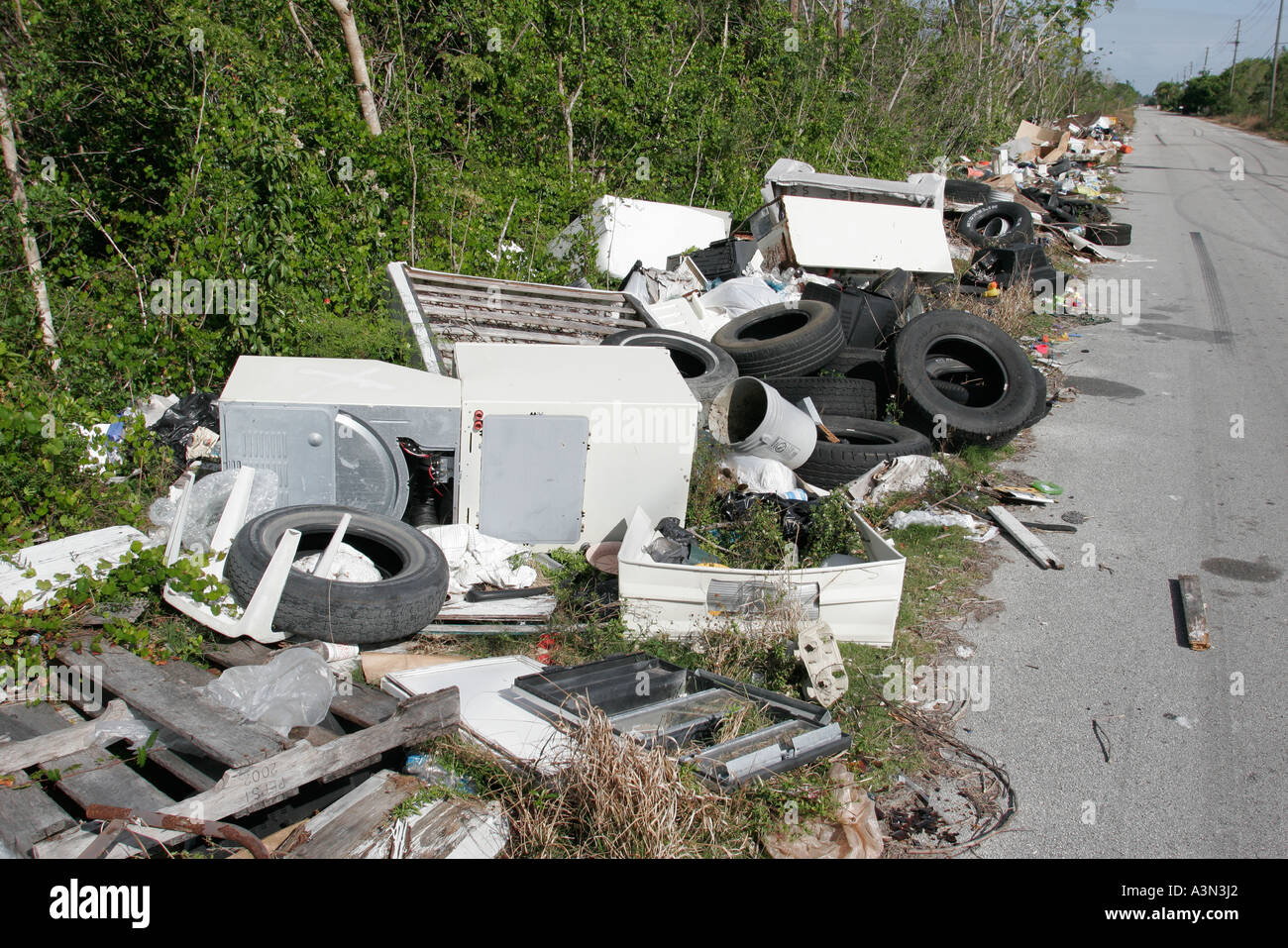 Miami Florida,Homestead,illegal dumping site,roadside,tires,appliances