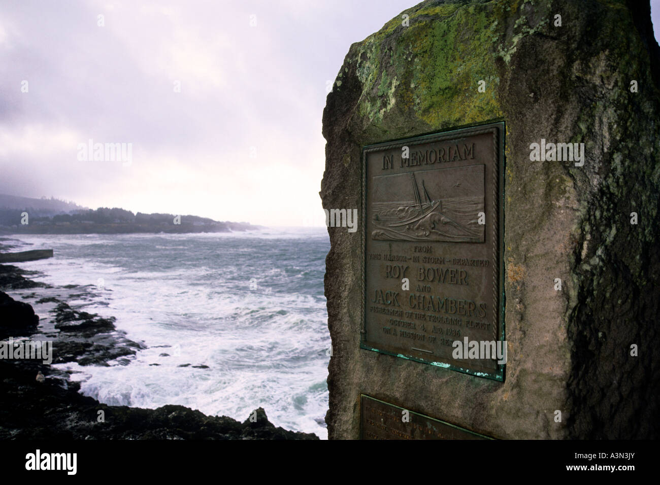 Jack Chambers and Roy Bower Memorial in Depoe Bay, Oregon Stock Photo