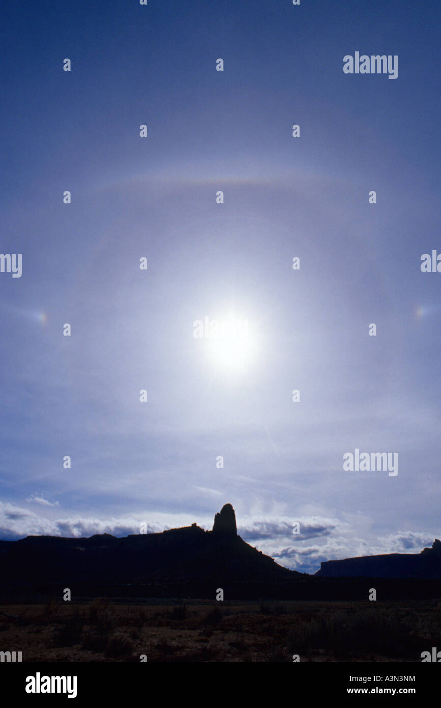 Sundogs, halos and other solar atmospheric phenomenon, Canyonlands National Park, Utah Stock Photo