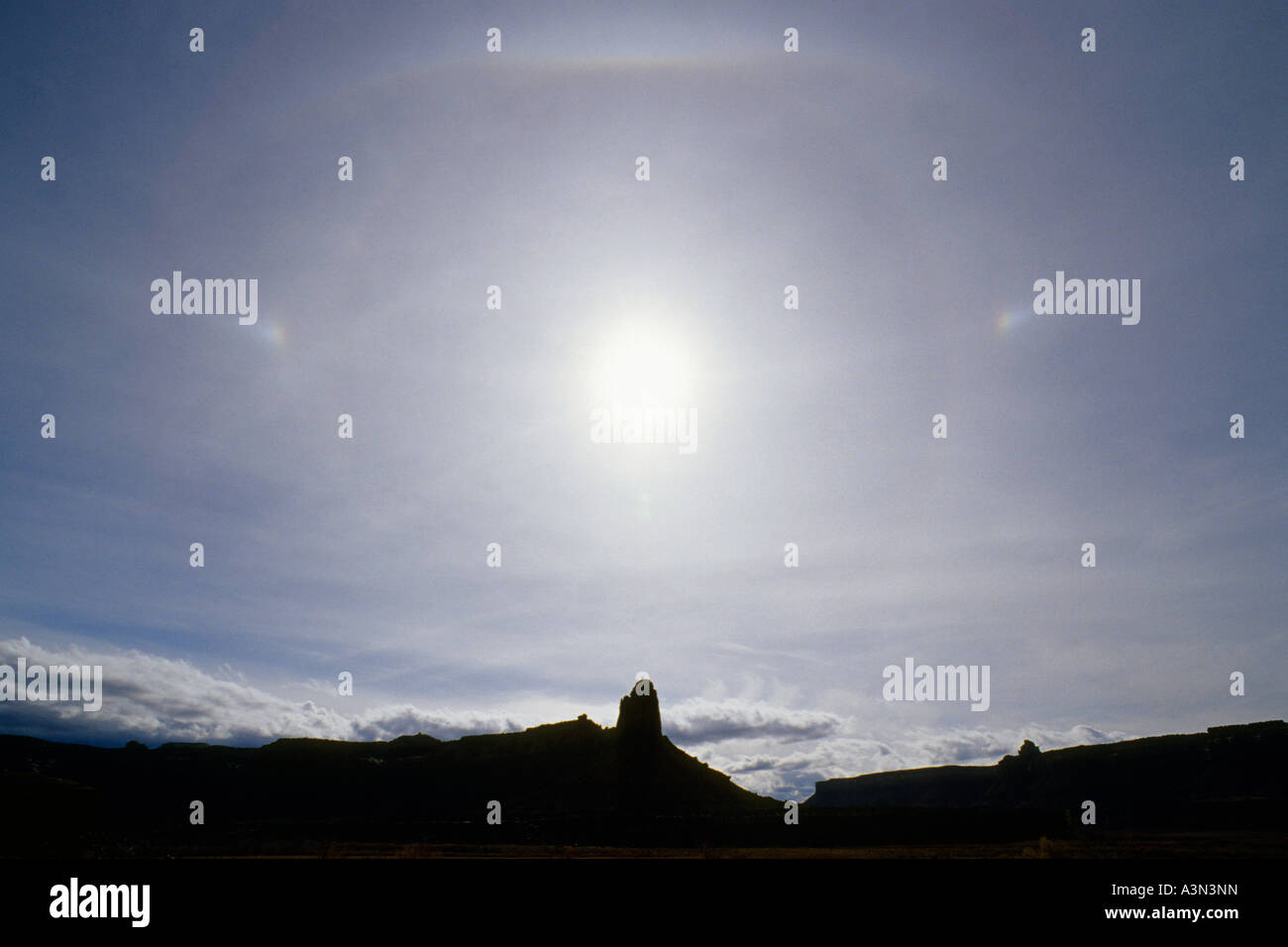 Sundogs, halos and other solar atmospheric phenomenon, Canyonlands National Park, Utah Stock Photo
