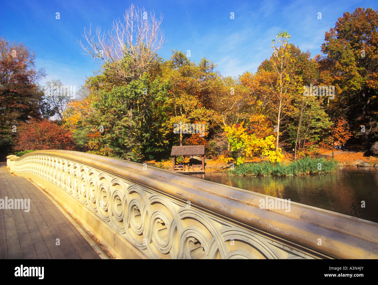 New York City Central Park Bow Bridge in autumn. The Ramble and The ...