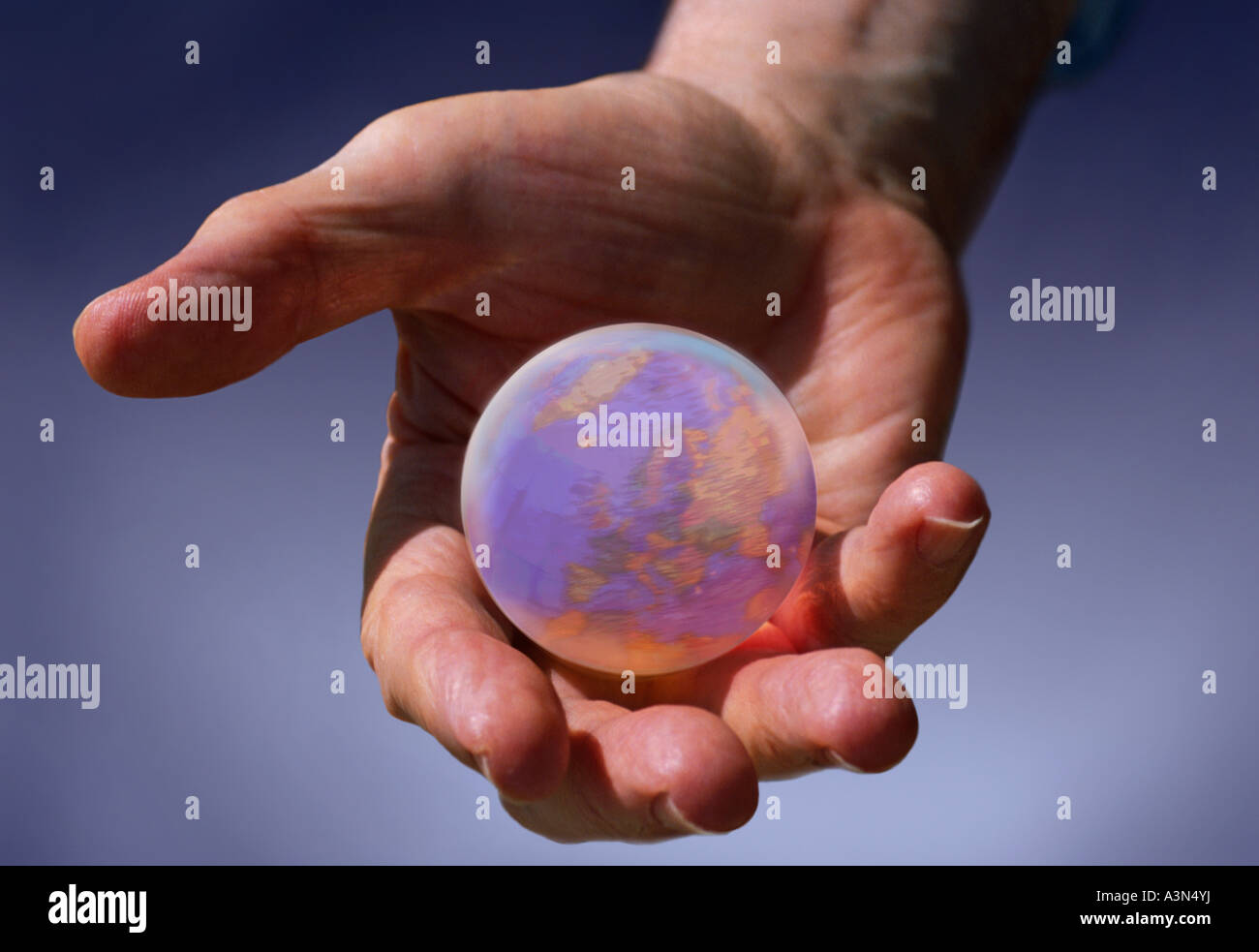 Globe. Human hand holding globe of earth. Helping hand. International education, opportunities Stock Photo
