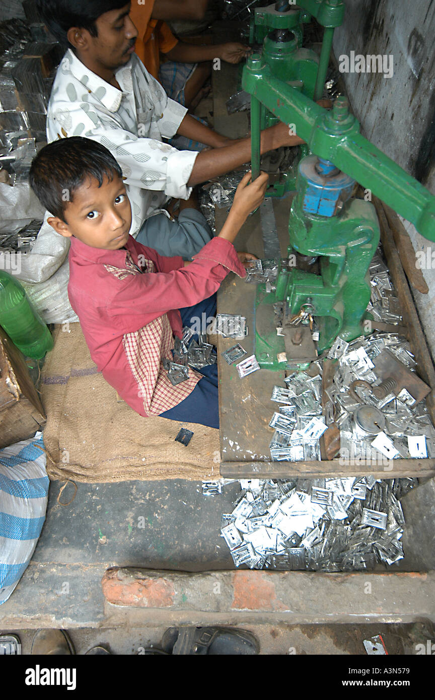 Children work in factories in Dhaka, Banghladesh. They are often run