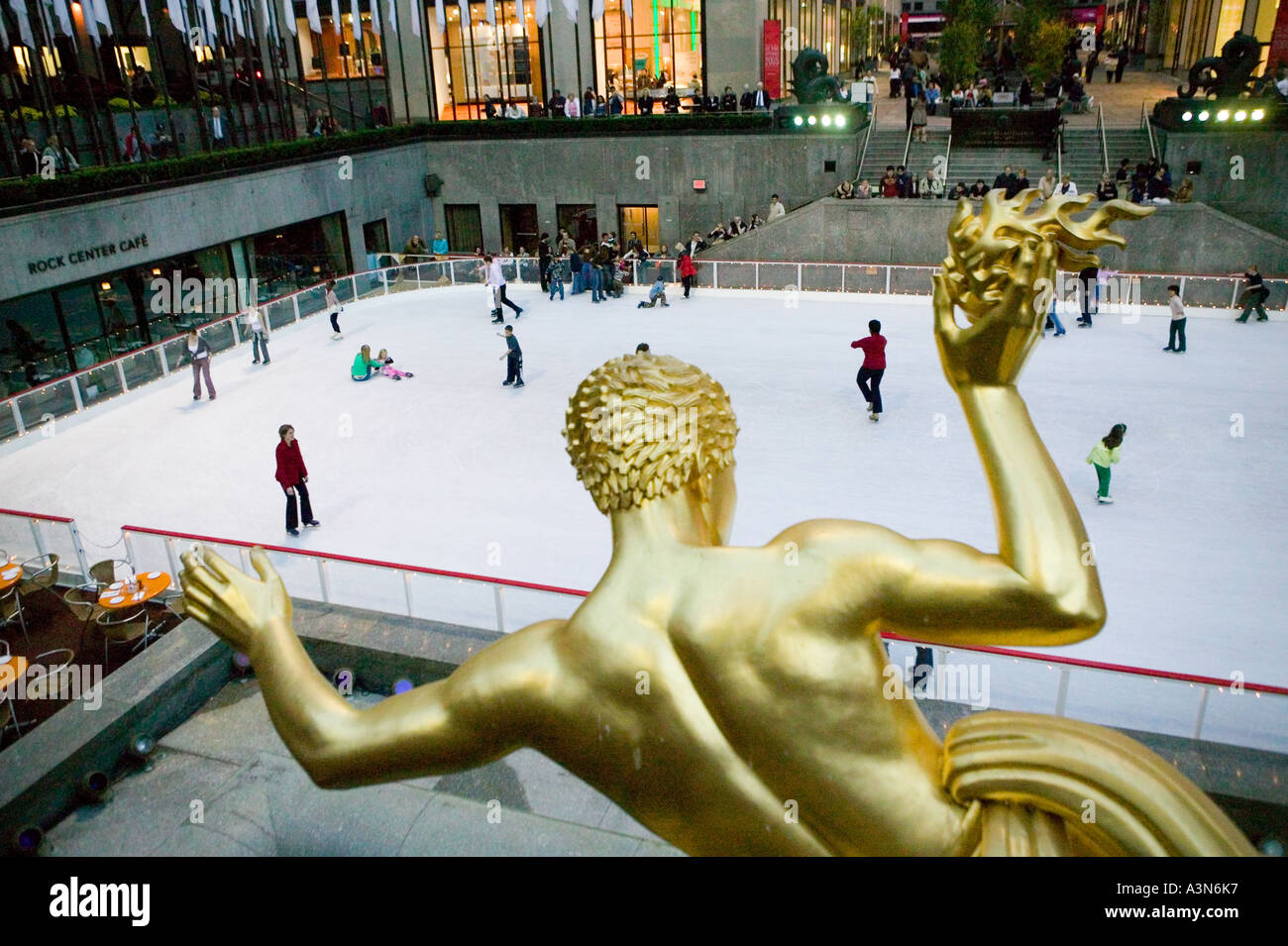 View of the skating rink at the Rockefeller Center Plaza in New York City USA October 2005 Stock Photo