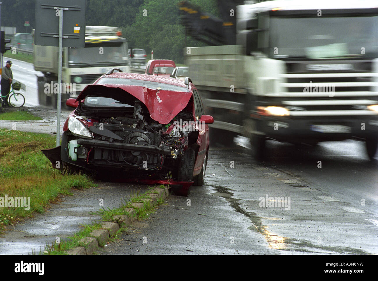 A crashed car on the roadside, Poland Stock Photo Alamy