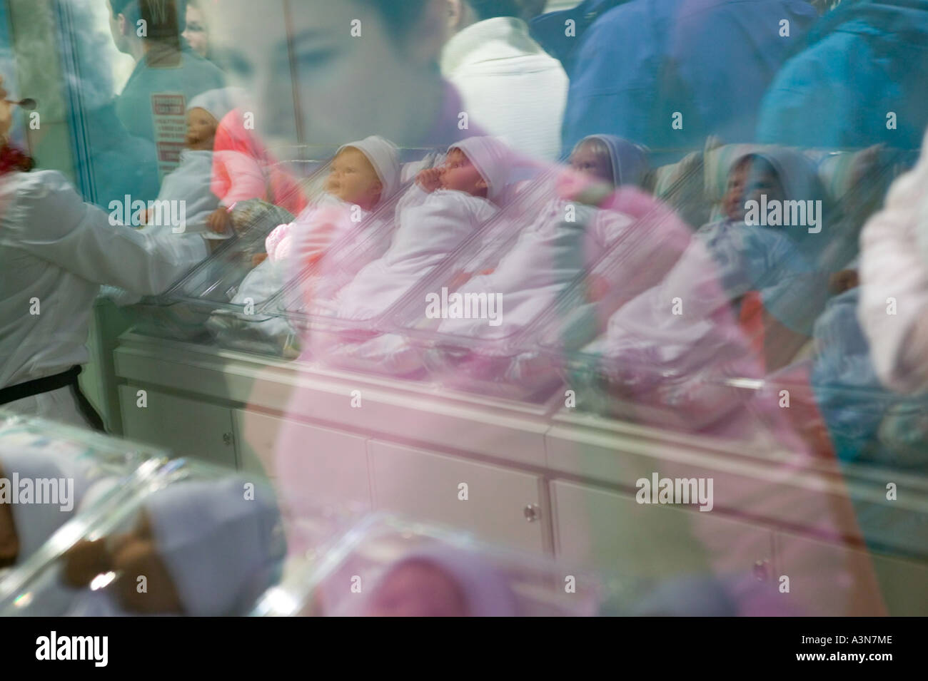 Newborn dolls stand on display at the maternity inside the FAO Schwarz