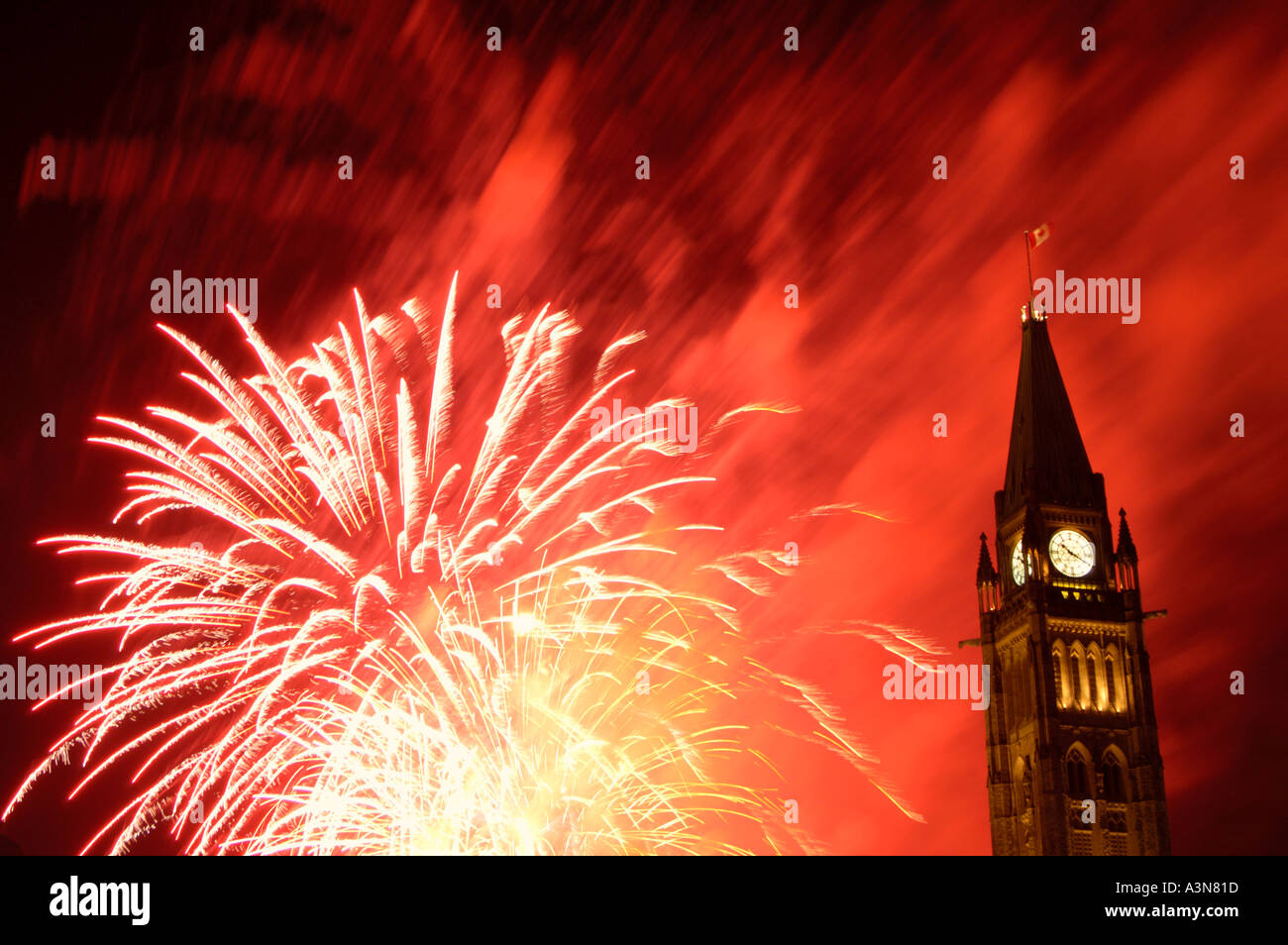 Fireworks on parliament hill during Canada Day celebrations Stock Photo