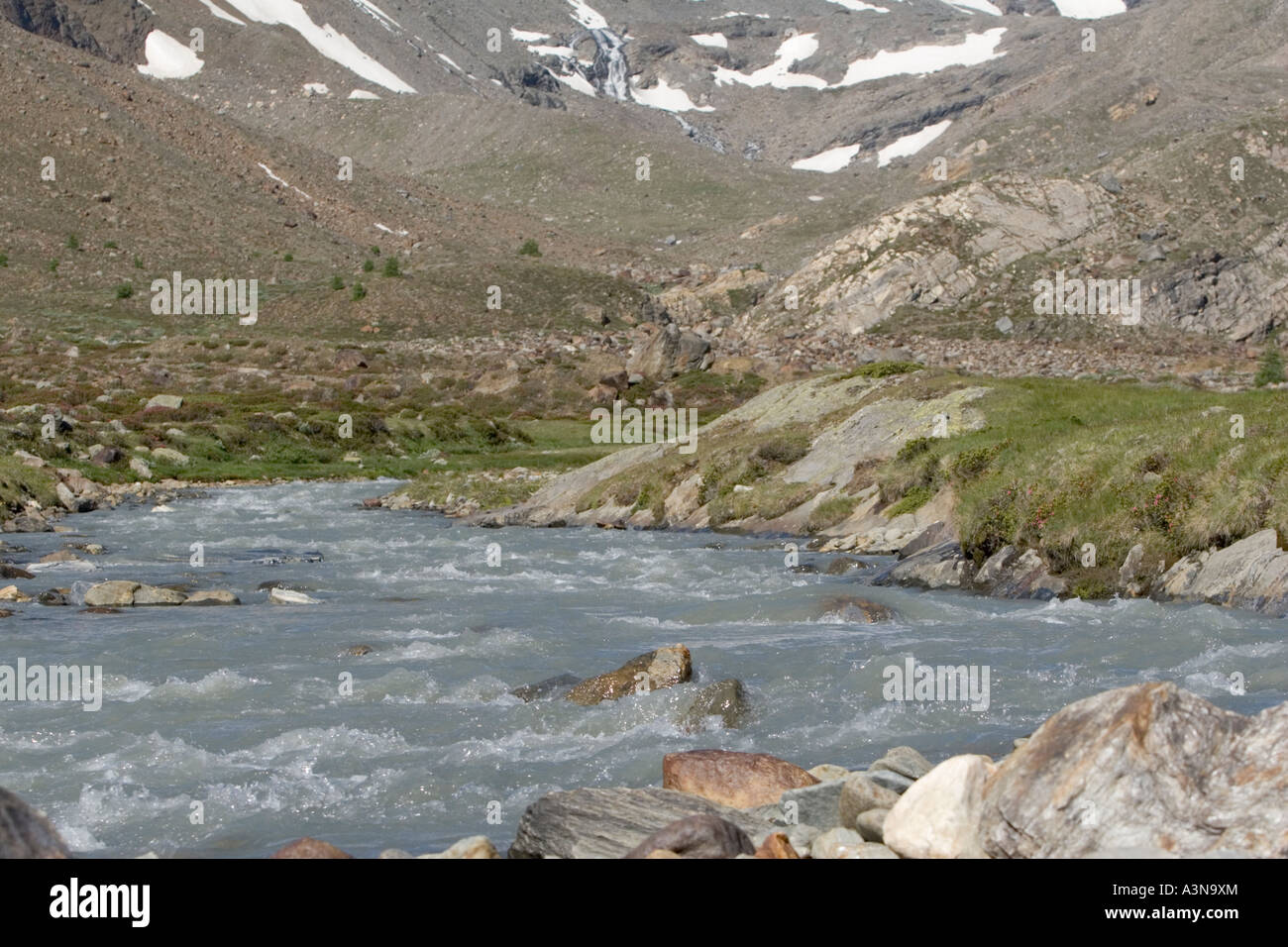 Plimabach river in upper Martell valley Stock Photo