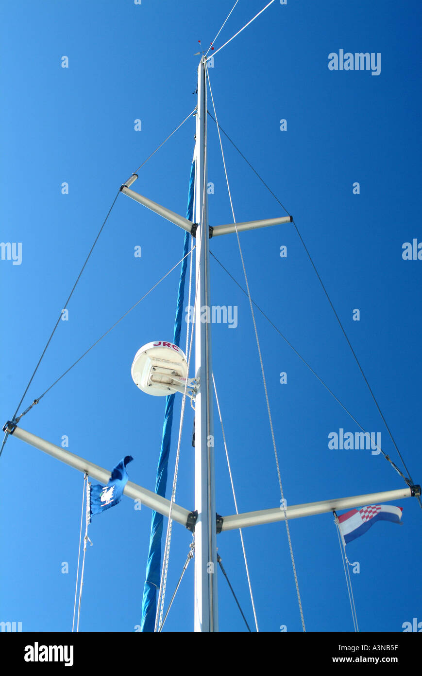 Mast and Rigging of Bavarian 42 Yacht in Croatia Stock Photo