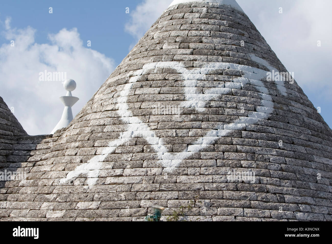 Apulia Symbol Conical roof of a trullo house with heart symbol in Alberobello, Puglia ...