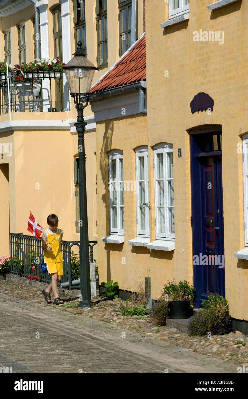 Boy carrying Danish flag Ribe Jutland Denmark Stock Photo