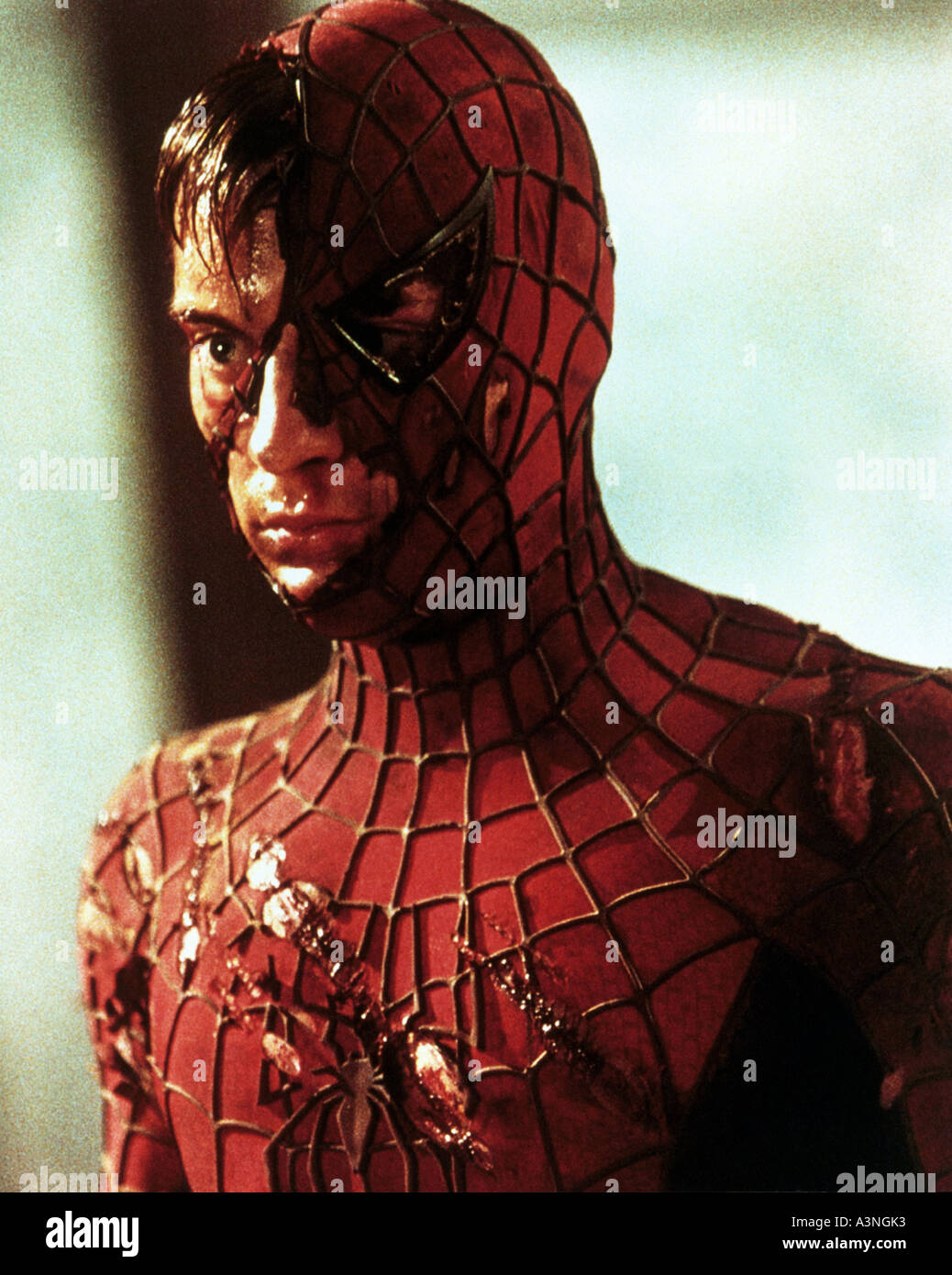 SPIDER-MAN Tobey Maguire in the title role of the 2002 Columbia film Stock Photo