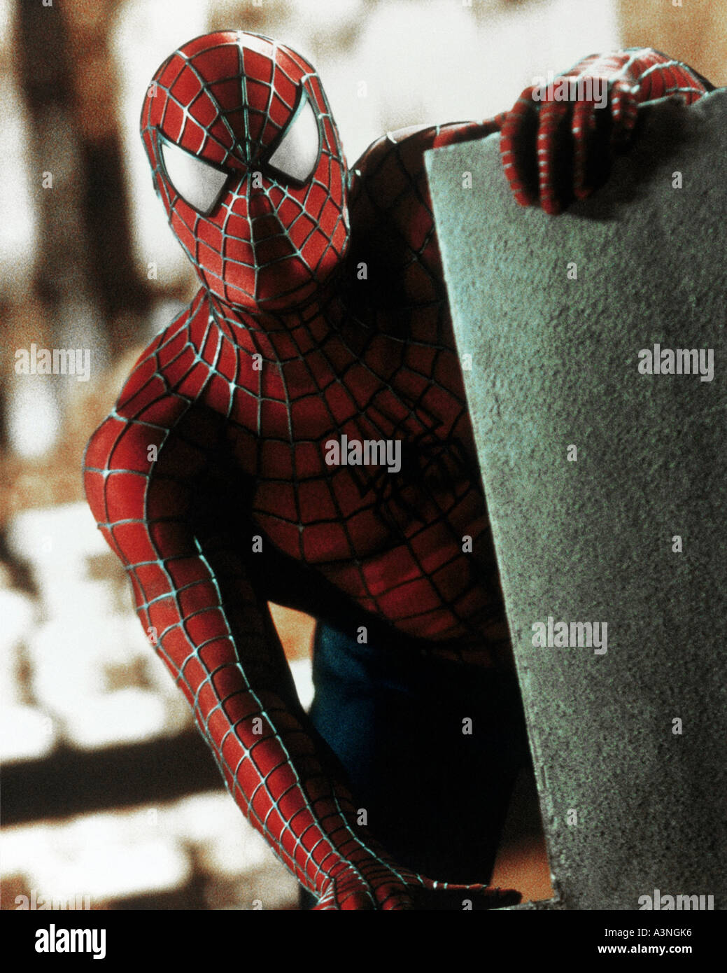 SPIDER-MAN Tobey Maguire in the title role of the 2002 Columbia film Stock Photo