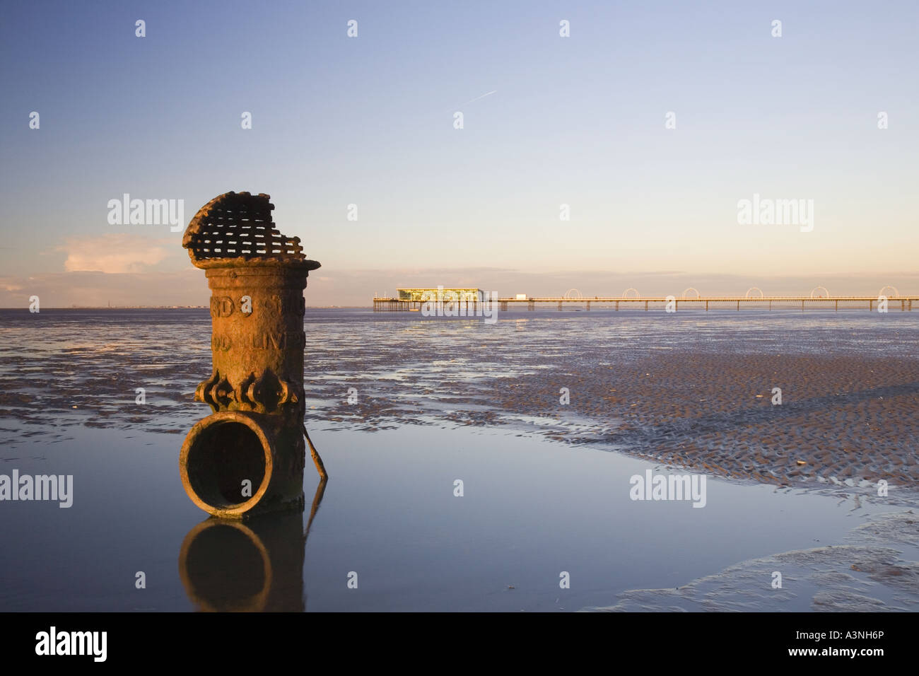 "LIVERPOOL FLEETWOOD TIDAL STANDARD" Cast iron sewage outfall pipe Southport beach and pier