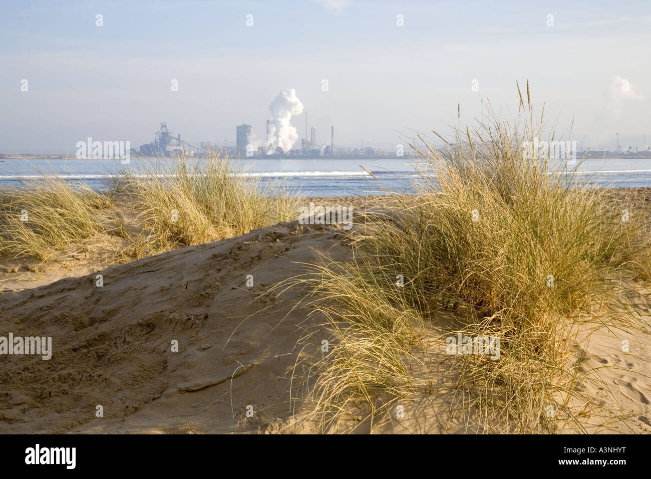 British Steel Industry Plant  & Coke Ovens. Steelworks Industry emitting plume at Middlesbrough Redcar Teesside, North Yorkshire, UK Stock Photo