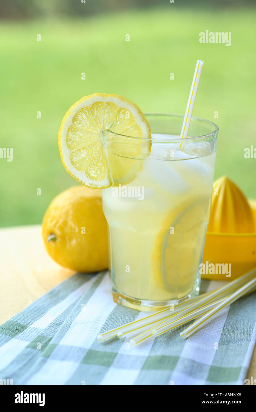 Glass of Fresh Squeezed Lemonade Outdoors Stock Photo Alamy
