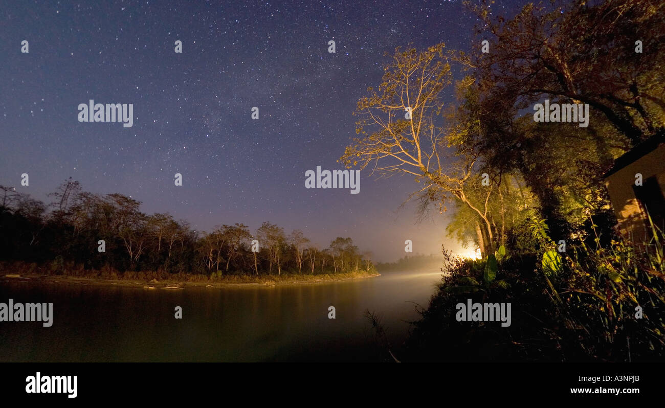 Starry skies seen from Royal Chitwan National Park Nepal Stock Photo