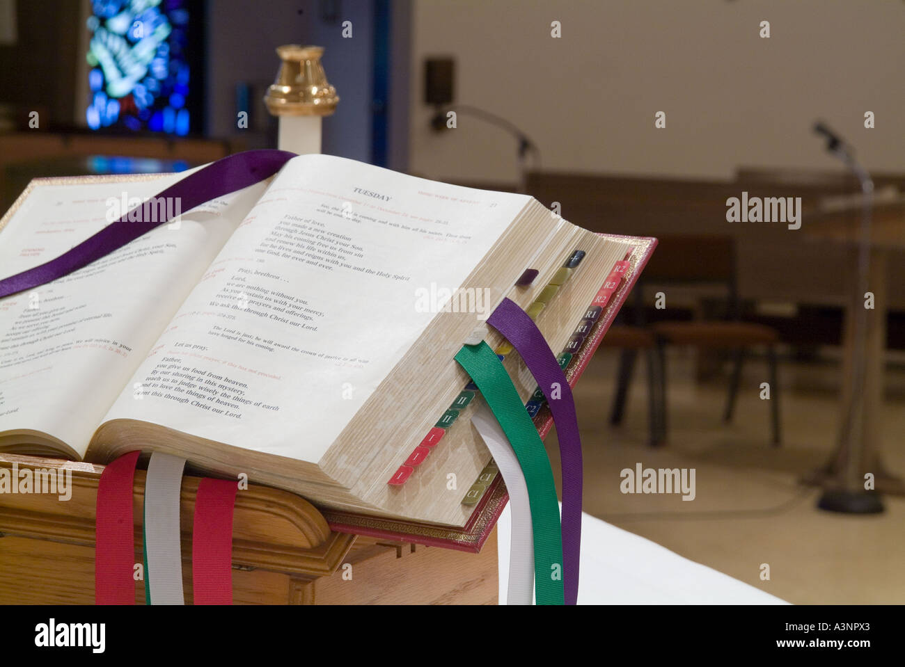 Bible On Altar, Catholic Church, USA Stock Photo