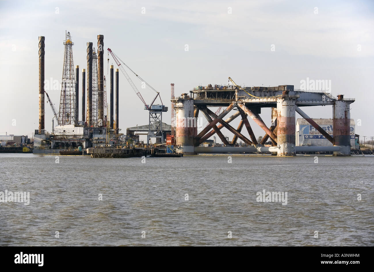 Old oil rigs and platforms in Galveston Texas Stock Photo Alamy