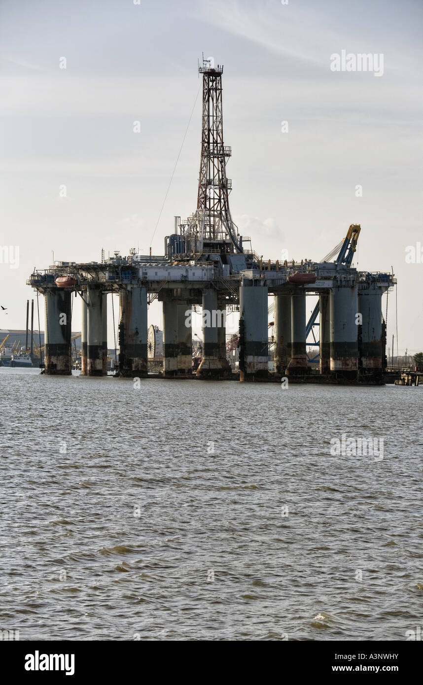 Old oil rigs and platforms in Galveston Texas Stock Photo
