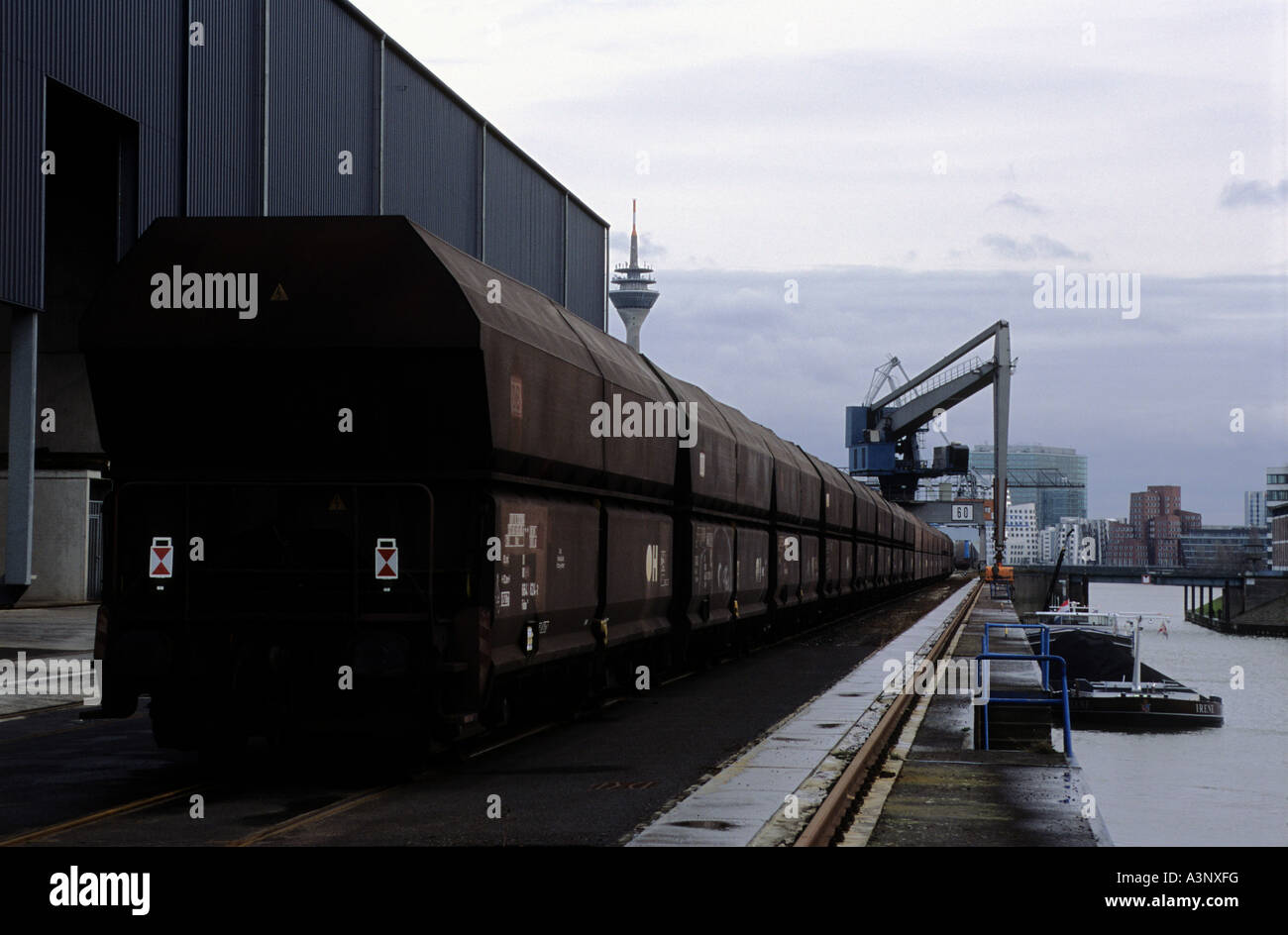 Rail freight coal wagons, Dusseldorf, North Rhine-Westphalia, Germany. Stock Photo