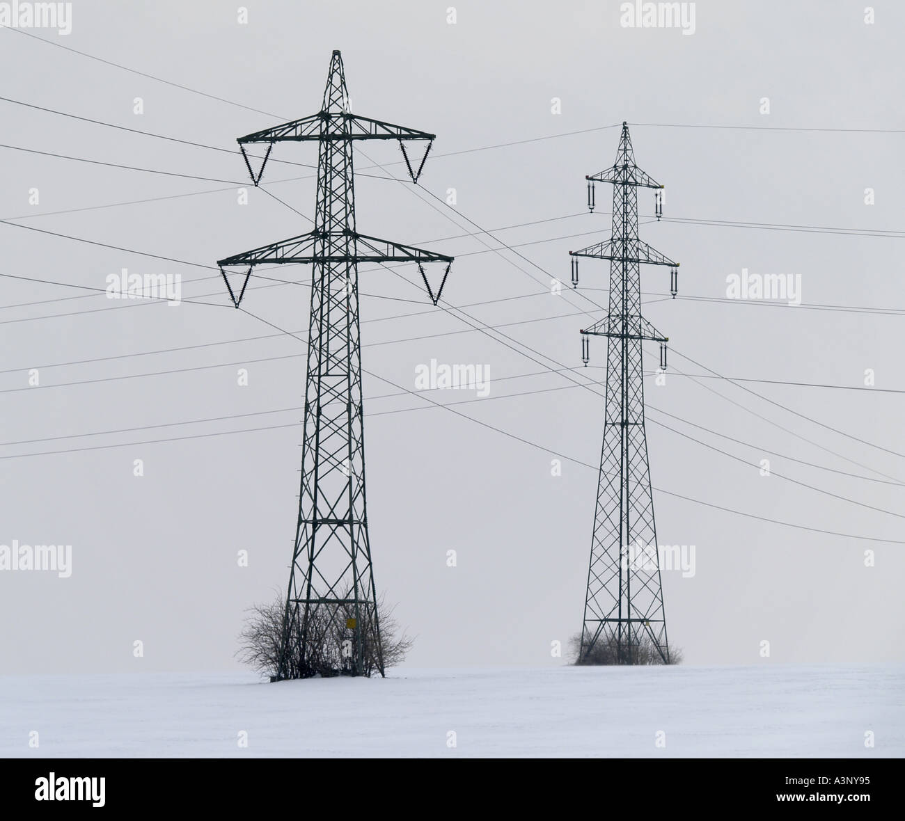 power transmission line power pole winter Stock Photo - Alamy