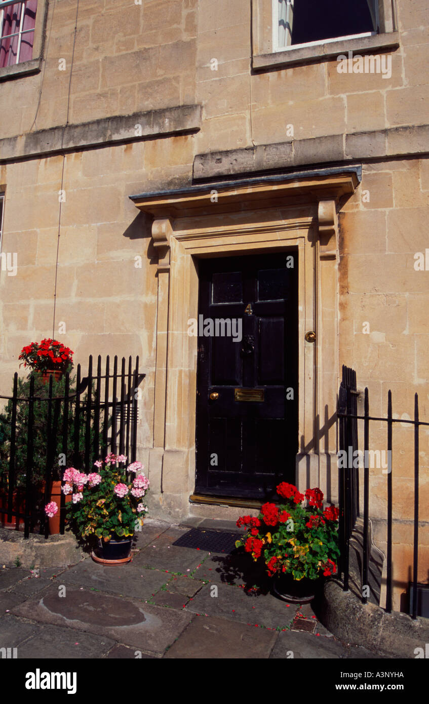 Entrance to house in Chatham Row, with flower pots, Bath Spa