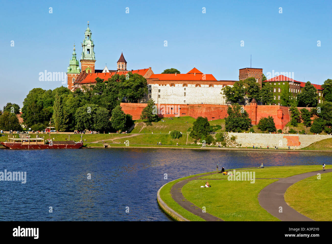 Poland Krakow view to Wawel and Weichsel Stock Photo